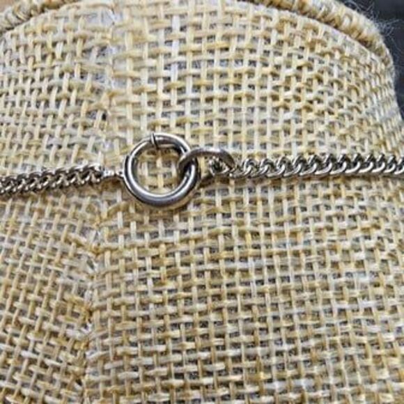 Vintage Silver Tone Pin Brooch Pendant Flower w/ Rhinestone Center 16"L - Picture 3 of 5